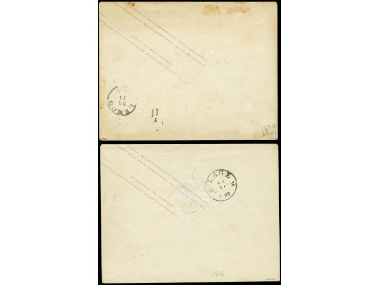 1861, Überdruck lila: Umschlag ½ Sgr. orange im Großformat, 2 Stück, einmal mit Nr. "321" und nebengesetztem EKr. "DETMOLD 14