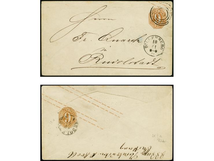 1863, Umschlag 9 Kr. braun im Kleinformat mit zusätzlichem 2. Wertstempel auf der Rückseite, vorderseitig entwertet durch Nr.