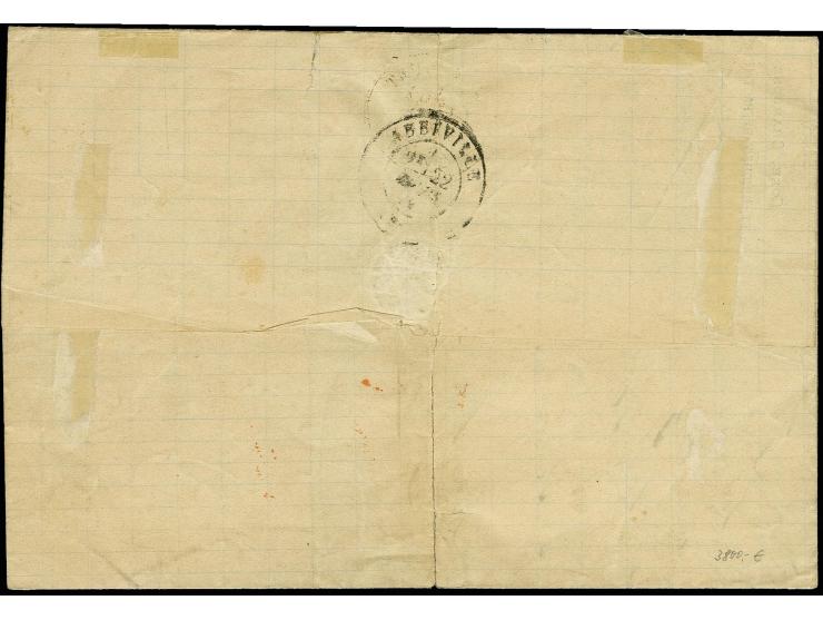 "10 c", der rote Taxstempel von Abbeville auf kpl. Faltbrief mit Bordeaux 20 C. von "WOINCOURT 22 MARS 71" nach Abbeville mit