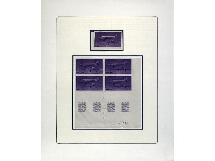 1927/87, Sammlung der Flugpost-Ausgaben mit vielen Eckrand-4er-Blocks mit Druckdaten, einigen Probedrucken etc., dabei u.a. M