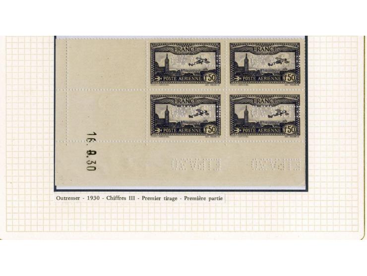 1927/87, Sammlung der Flugpost-Ausgaben mit vielen Eckrand-4er-Blocks mit Druckdaten, einigen Probedrucken etc., dabei u.a. M