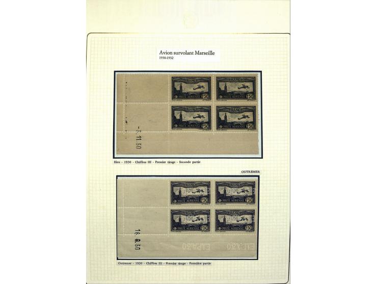 1927/87, Sammlung der Flugpost-Ausgaben mit vielen Eckrand-4er-Blocks mit Druckdaten, einigen Probedrucken etc., dabei u.a. M