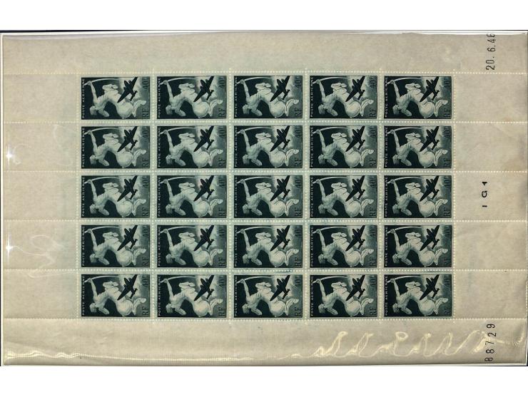 1927/87, Sammlung der Flugpost-Ausgaben mit vielen Eckrand-4er-Blocks mit Druckdaten, einigen Probedrucken etc., dabei u.a. M
