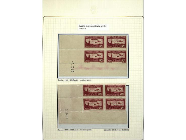 1927/87, Sammlung der Flugpost-Ausgaben mit vielen Eckrand-4er-Blocks mit Druckdaten, einigen Probedrucken etc., dabei u.a. M