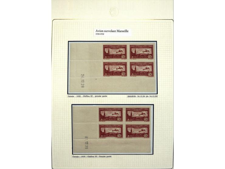 1927/87, Sammlung der Flugpost-Ausgaben mit vielen Eckrand-4er-Blocks mit Druckdaten, einigen Probedrucken etc., dabei u.a. M