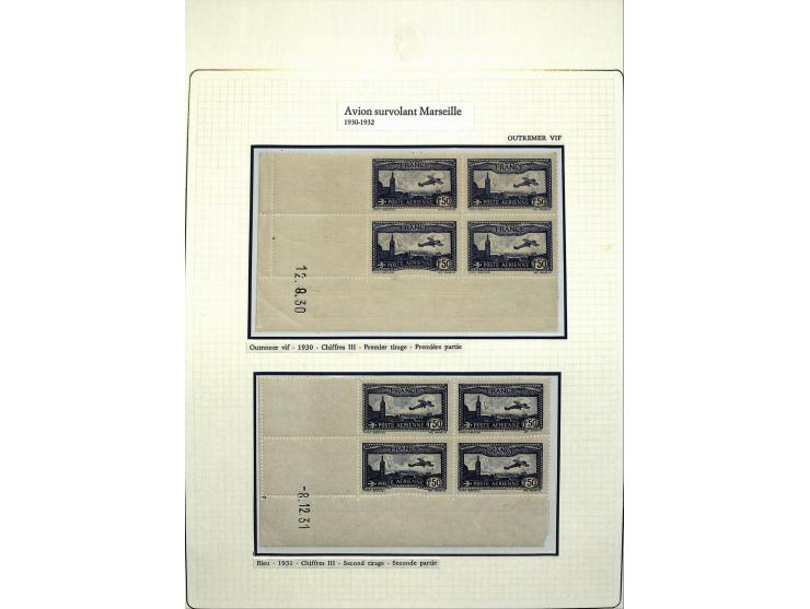1927/87, Sammlung der Flugpost-Ausgaben mit vielen Eckrand-4er-Blocks mit Druckdaten, einigen Probedrucken etc., dabei u.a. M