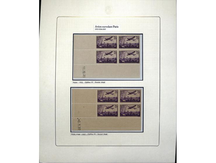1927/87, Sammlung der Flugpost-Ausgaben mit vielen Eckrand-4er-Blocks mit Druckdaten, einigen Probedrucken etc., dabei u.a. M