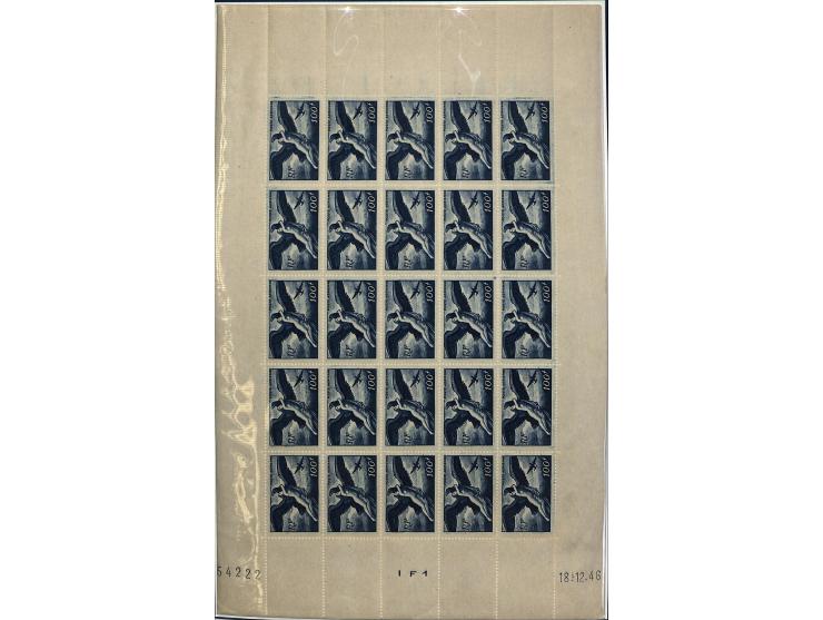 1927/87, Sammlung der Flugpost-Ausgaben mit vielen Eckrand-4er-Blocks mit Druckdaten, einigen Probedrucken etc., dabei u.a. M