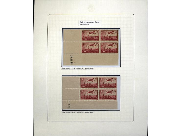 1927/87, Sammlung der Flugpost-Ausgaben mit vielen Eckrand-4er-Blocks mit Druckdaten, einigen Probedrucken etc., dabei u.a. M
