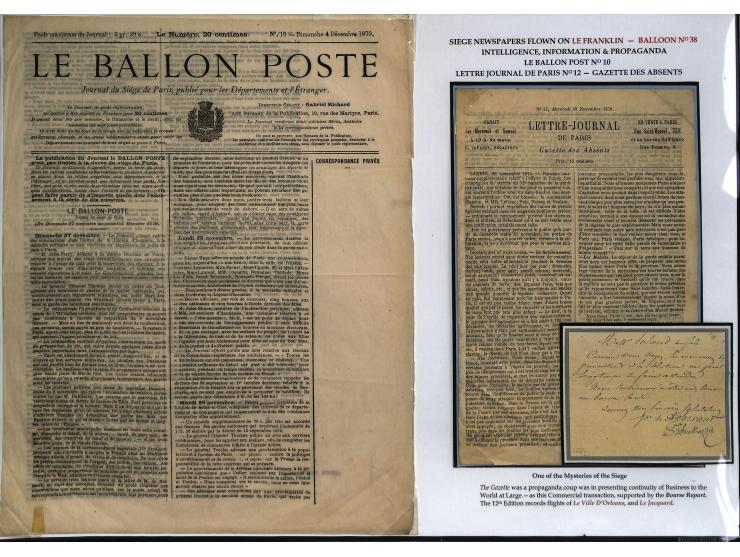 BALLON MONTÉ: 1870/71, Sammlungsbestand von über 50 Briefen, meist ausstellungsmäßig aufgezogen und ausführlich beschrieben, 