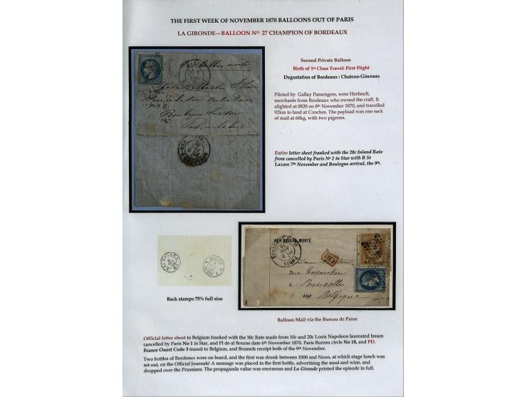 BALLON MONTÉ: 1870/71, Sammlungsbestand von über 50 Briefen, meist ausstellungsmäßig aufgezogen und ausführlich beschrieben, 
