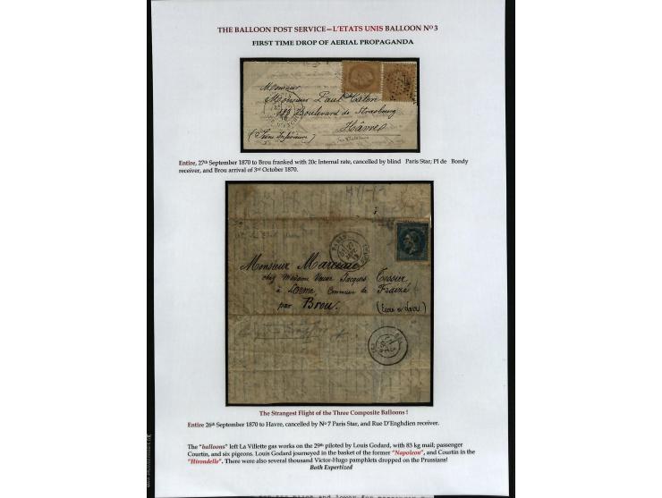 BALLON MONTÉ: 1870/71, Sammlungsbestand von über 50 Briefen, meist ausstellungsmäßig aufgezogen und ausführlich beschrieben, 
