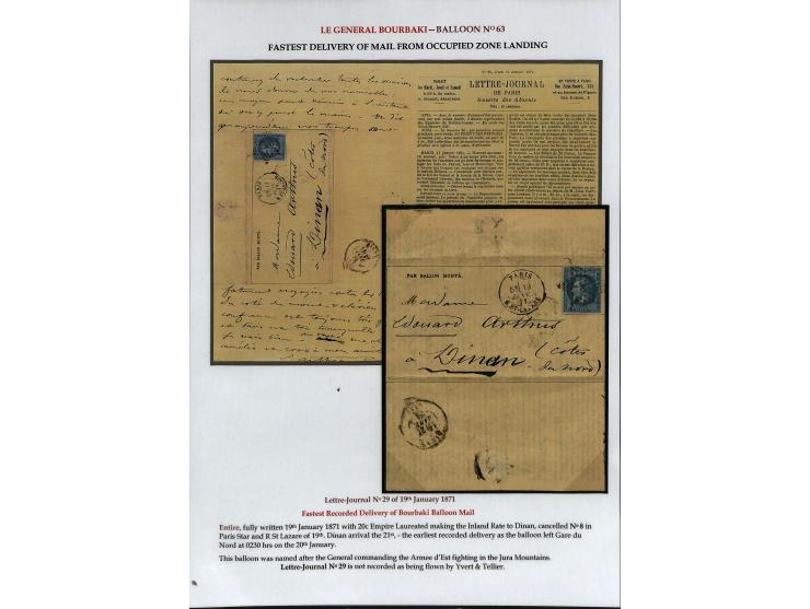 BALLON MONTÉ: 1870/71, Sammlungsbestand von über 50 Briefen, meist ausstellungsmäßig aufgezogen und ausführlich beschrieben, 
