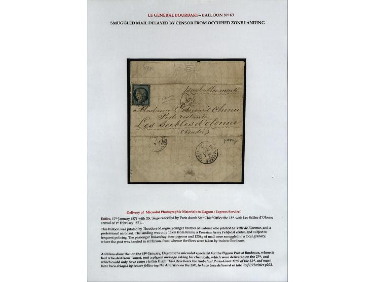 BALLON MONTÉ: 1870/71, Sammlungsbestand von über 50 Briefen, meist ausstellungsmäßig aufgezogen und ausführlich beschrieben, 