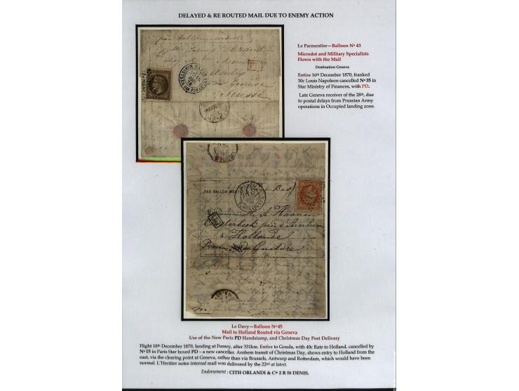 BALLON MONTÉ: 1870/71, Sammlungsbestand von über 50 Briefen, meist ausstellungsmäßig aufgezogen und ausführlich beschrieben, 