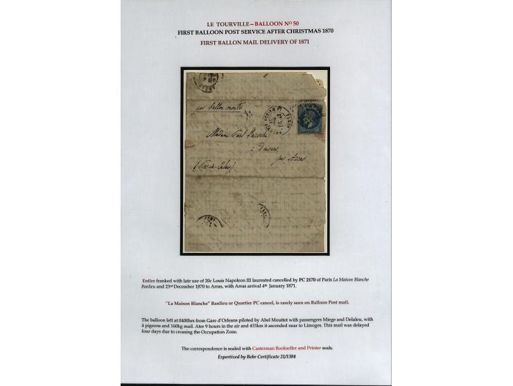 BALLON MONTÉ: 1870/71, Sammlungsbestand von über 50 Briefen, meist ausstellungsmäßig aufgezogen und ausführlich beschrieben, 
