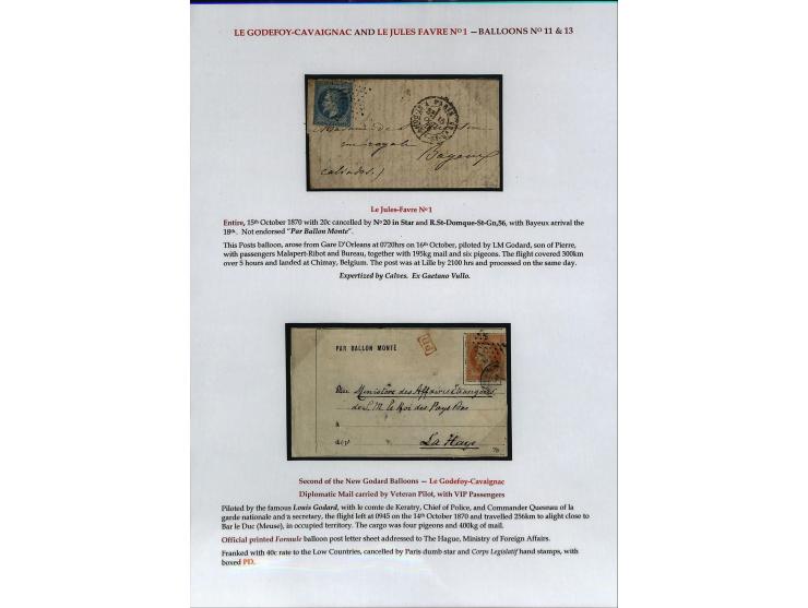 BALLON MONTÉ: 1870/71, Sammlungsbestand von über 50 Briefen, meist ausstellungsmäßig aufgezogen und ausführlich beschrieben, 