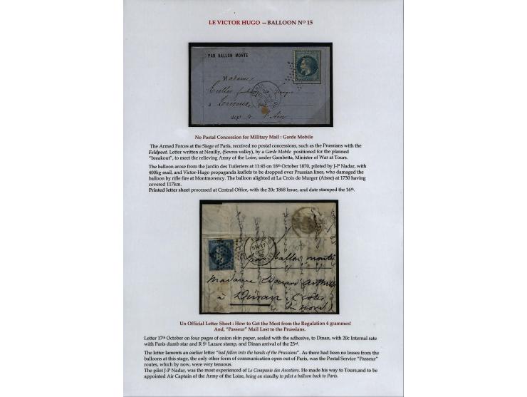 BALLON MONTÉ: 1870/71, Sammlungsbestand von über 50 Briefen, meist ausstellungsmäßig aufgezogen und ausführlich beschrieben, 