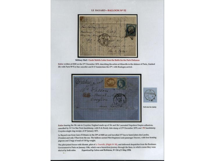 BALLON MONTÉ: 1870/71, Sammlungsbestand von über 50 Briefen, meist ausstellungsmäßig aufgezogen und ausführlich beschrieben, 