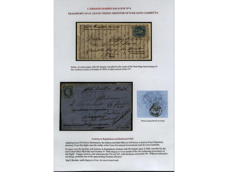 BALLON MONTÉ: 1870/71, Sammlungsbestand von über 50 Briefen, meist ausstellungsmäßig aufgezogen und ausführlich beschrieben, 