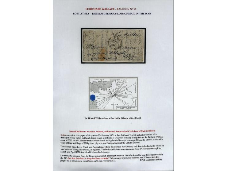 BALLON MONTÉ: 1870/71, Sammlungsbestand von über 50 Briefen, meist ausstellungsmäßig aufgezogen und ausführlich beschrieben, 
