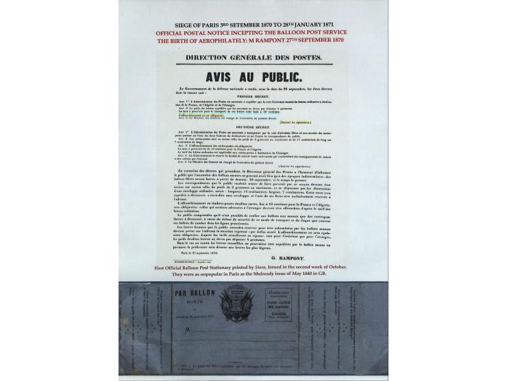 BALLON MONTÉ: 1870/71, Sammlungsbestand von über 50 Briefen, meist ausstellungsmäßig aufgezogen und ausführlich beschrieben, 