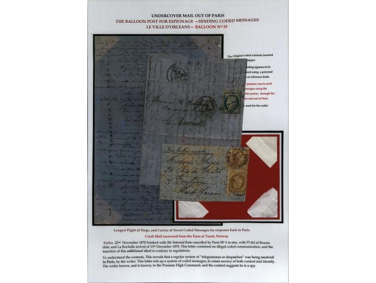 BALLON MONTÉ: 1870/71, Sammlungsbestand von über 50 Briefen, meist ausstellungsmäßig aufgezogen und ausführlich beschrieben, 