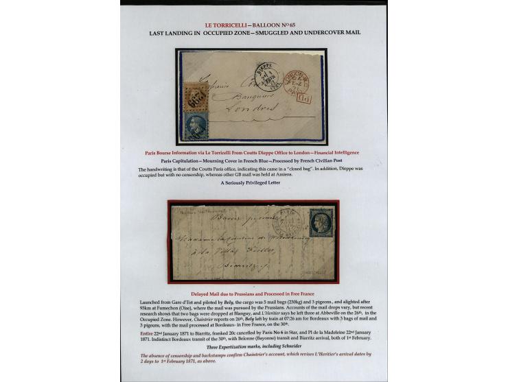 BALLON MONTÉ: 1870/71, Sammlungsbestand von über 50 Briefen, meist ausstellungsmäßig aufgezogen und ausführlich beschrieben, 