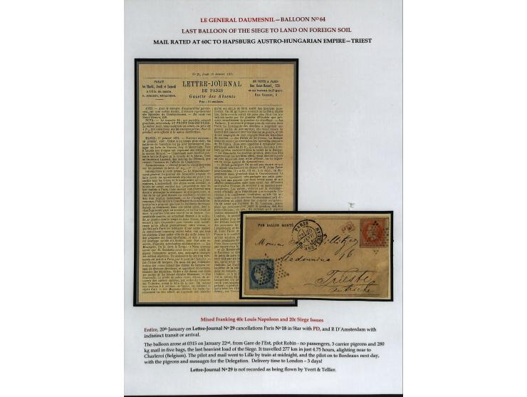 BALLON MONTÉ: 1870/71, Sammlungsbestand von über 50 Briefen, meist ausstellungsmäßig aufgezogen und ausführlich beschrieben, 