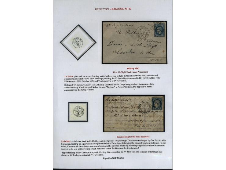 BALLON MONTÉ: 1870/71, Sammlungsbestand von über 50 Briefen, meist ausstellungsmäßig aufgezogen und ausführlich beschrieben, 