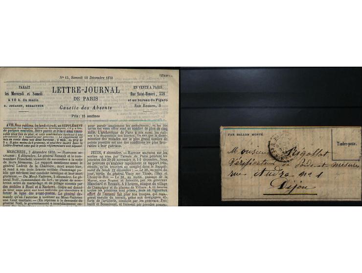 BALLON MONTÉ: 1870/71, Sammlungsbestand von über 50 Briefen, meist ausstellungsmäßig aufgezogen und ausführlich beschrieben, 