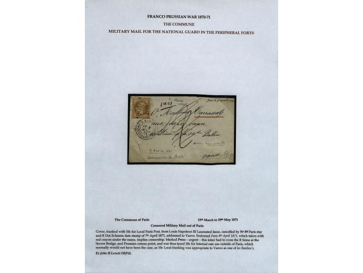 PARISER KOMMUNE: Aufgezogene Sammlung mit rund 40 Belegen zwischen dem 19.3 und 20.5.1871, dabei Brief aus der Nationalversam