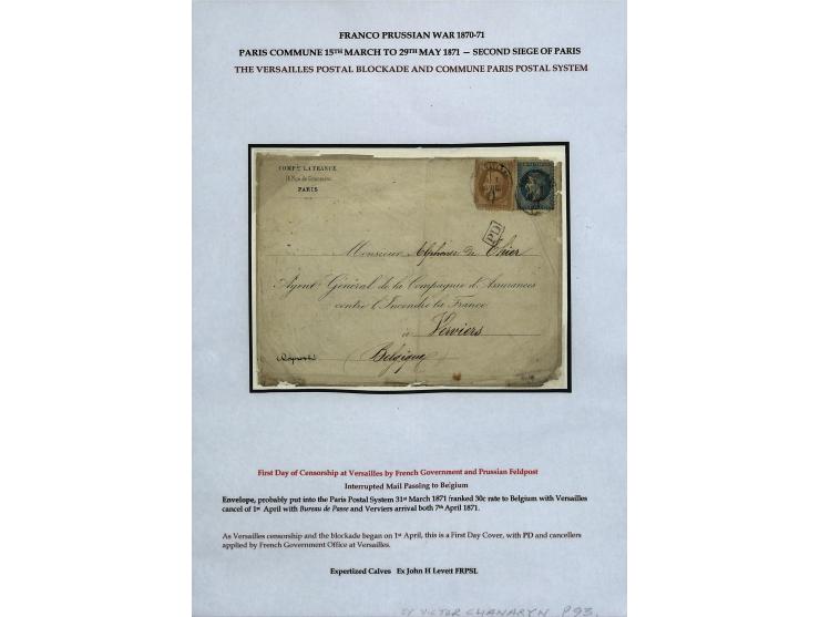 PARISER KOMMUNE: Aufgezogene Sammlung mit rund 40 Belegen zwischen dem 19.3 und 20.5.1871, dabei Brief aus der Nationalversam