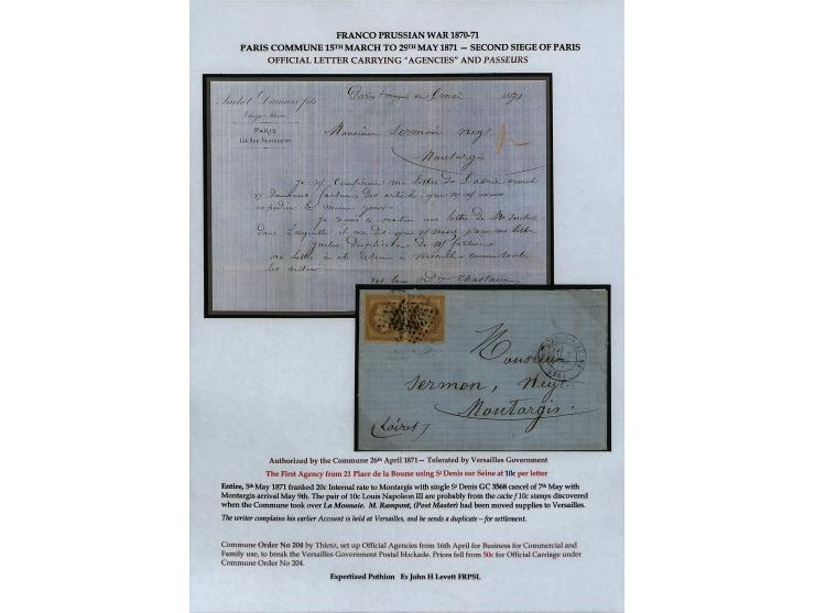 PARISER KOMMUNE: Aufgezogene Sammlung mit rund 40 Belegen zwischen dem 19.3 und 20.5.1871, dabei Brief aus der Nationalversam