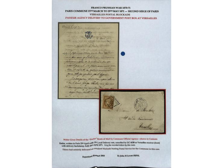PARISER KOMMUNE: Aufgezogene Sammlung mit rund 40 Belegen zwischen dem 19.3 und 20.5.1871, dabei Brief aus der Nationalversam