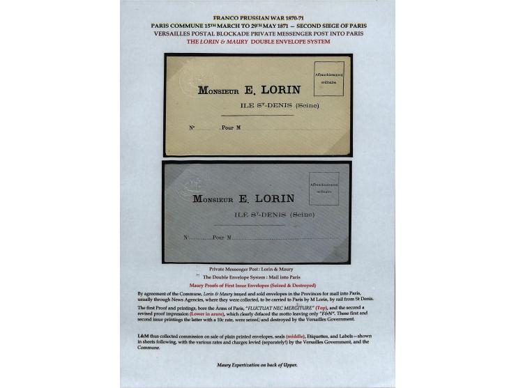 PARISER KOMMUNE: Aufgezogene Sammlung mit rund 40 Belegen zwischen dem 19.3 und 20.5.1871, dabei Brief aus der Nationalversam