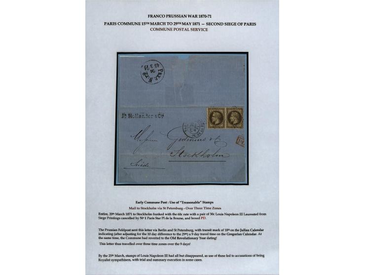 PARISER KOMMUNE: Aufgezogene Sammlung mit rund 40 Belegen zwischen dem 19.3 und 20.5.1871, dabei Brief aus der Nationalversam