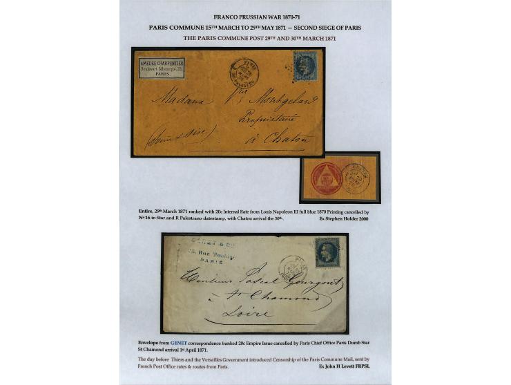 PARISER KOMMUNE: Aufgezogene Sammlung mit rund 40 Belegen zwischen dem 19.3 und 20.5.1871, dabei Brief aus der Nationalversam