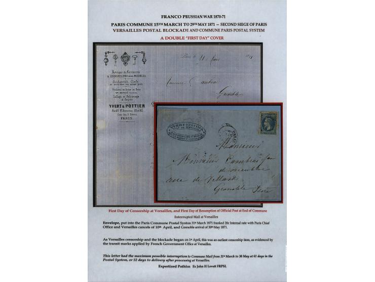 PARISER KOMMUNE: Aufgezogene Sammlung mit rund 40 Belegen zwischen dem 19.3 und 20.5.1871, dabei Brief aus der Nationalversam
