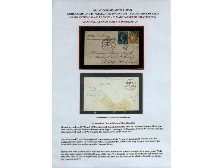 PARISER KOMMUNE: Aufgezogene Sammlung mit rund 40 Belegen zwischen dem 19.3 und 20.5.1871, dabei Brief aus der Nationalversam