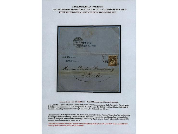 PARISER KOMMUNE: Aufgezogene Sammlung mit rund 40 Belegen zwischen dem 19.3 und 20.5.1871, dabei Brief aus der Nationalversam
