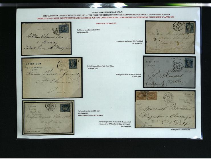 PARISER KOMMUNE: Aufgezogene Sammlung mit rund 40 Belegen zwischen dem 19.3 und 20.5.1871, dabei Brief aus der Nationalversam