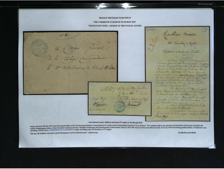 PARISER KOMMUNE: Aufgezogene Sammlung mit rund 40 Belegen zwischen dem 19.3 und 20.5.1871, dabei Brief aus der Nationalversam
