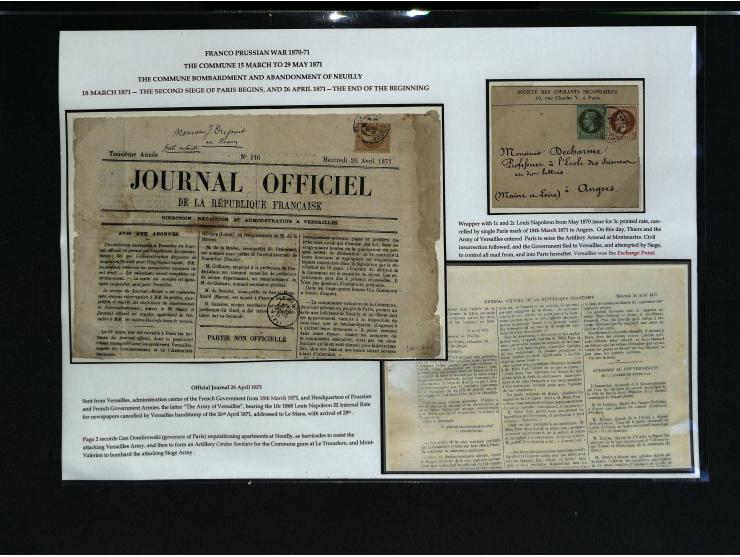 PARISER KOMMUNE: Aufgezogene Sammlung mit rund 40 Belegen zwischen dem 19.3 und 20.5.1871, dabei Brief aus der Nationalversam