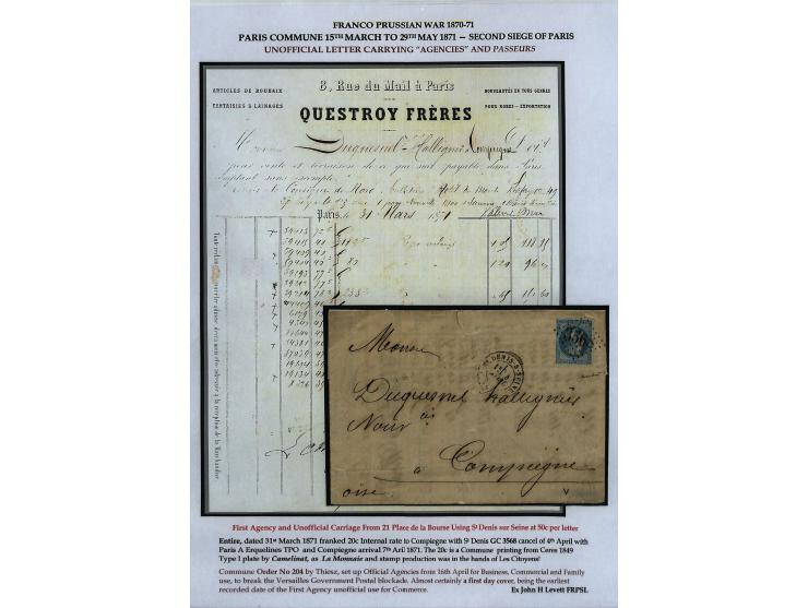 PARISER KOMMUNE: Aufgezogene Sammlung mit rund 40 Belegen zwischen dem 19.3 und 20.5.1871, dabei Brief aus der Nationalversam