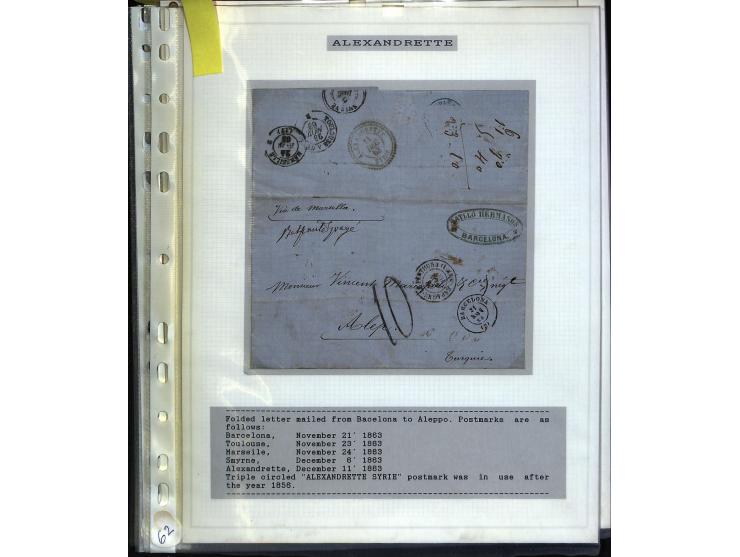 1840/1910, Sammlung mit ca. 35 Briefen, Karten und Ganzsachen sowie ein Briefstück mit u.a. Stempeln von Alexandrette bis Vat