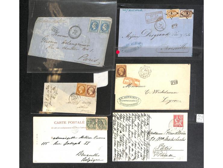 1859-1914, 34 covers / cards including early shipmail 1859, cancellations Beyrouth, Saloniki, Vathy and Alexandrette, registe