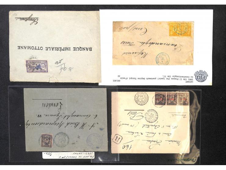 1859-1914, 34 covers / cards including early shipmail 1859, cancellations Beyrouth, Saloniki, Vathy and Alexandrette, registe
