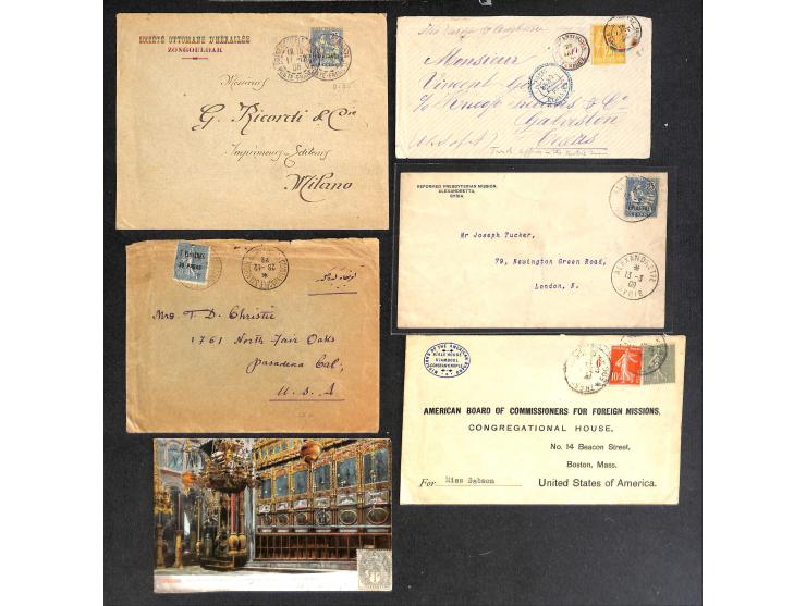 1859-1914, 34 covers / cards including early shipmail 1859, cancellations Beyrouth, Saloniki, Vathy and Alexandrette, registe
