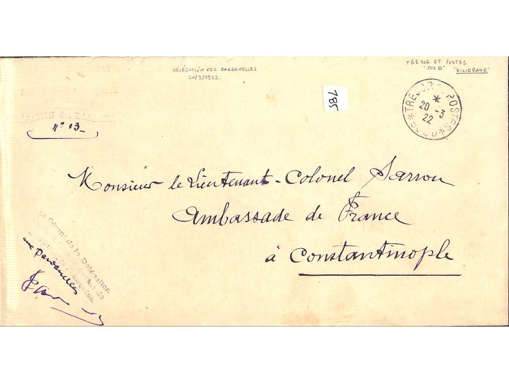 1859-1914, 34 covers / cards including early shipmail 1859, cancellations Beyrouth, Saloniki, Vathy and Alexandrette, registe